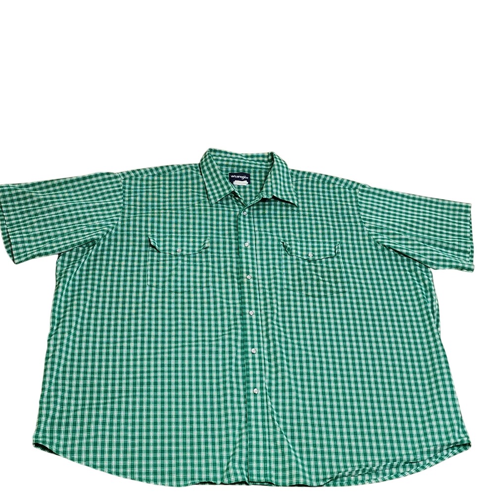 Wrangler Shirt Mens 4XLT Green Check Short Sleeve Button Pockets Big Tall